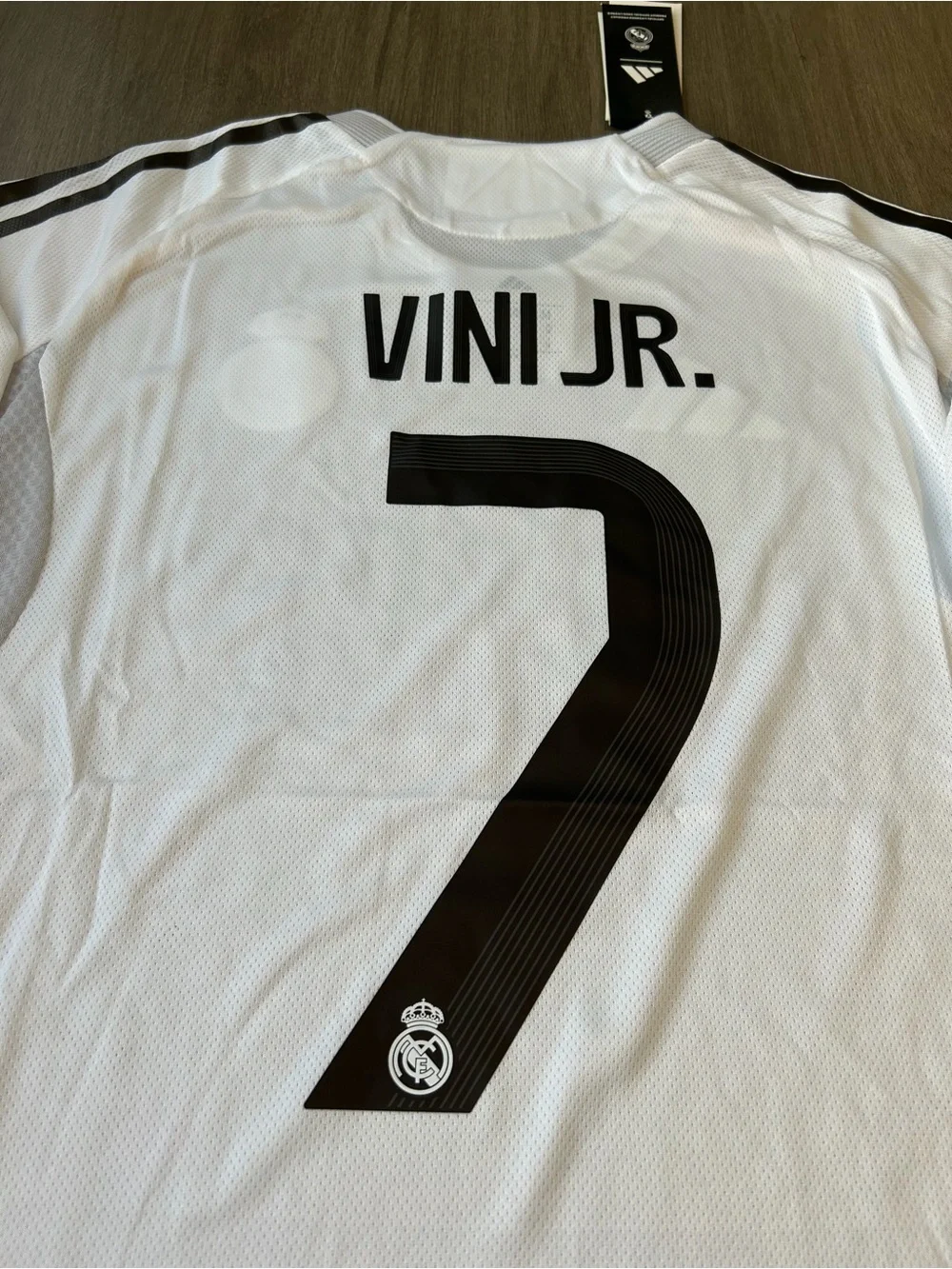 adidas White & Black VINI JR. #7 Men's Soccer Jersey
